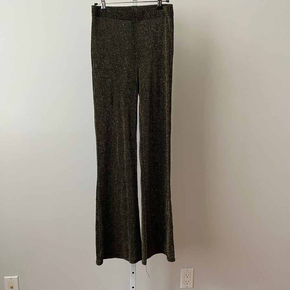 Forever 21 S Whimsigoth Black‎ Gold Metallic Knit Wide Leg Pants Disco Party